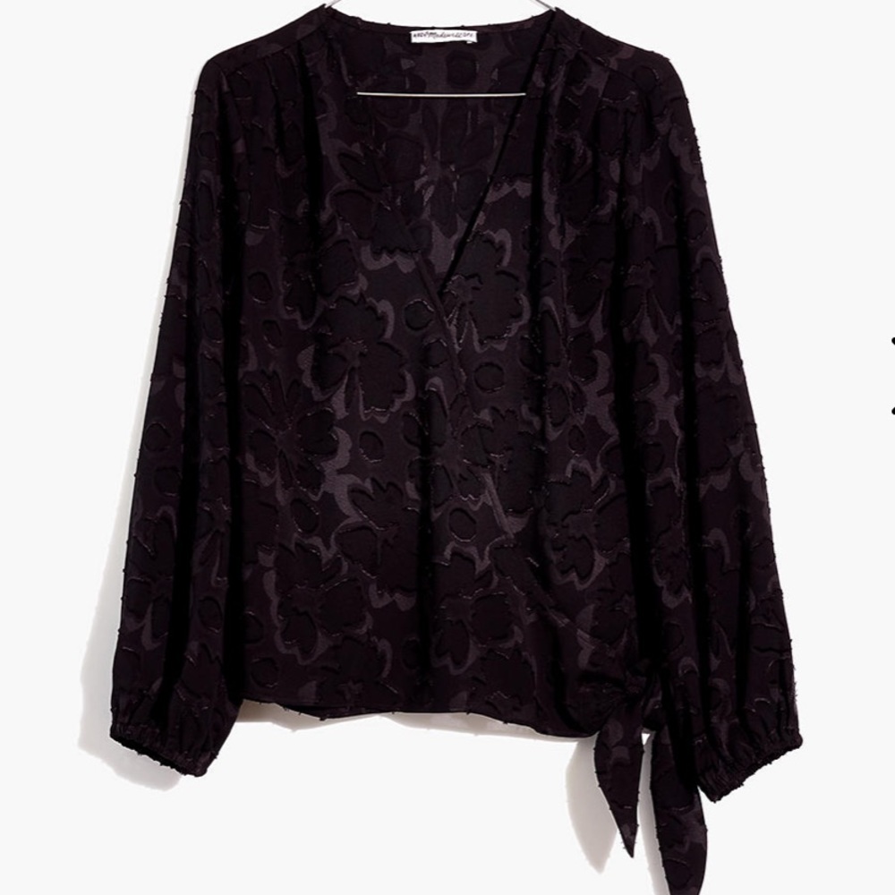NWT Madewell  Black Floral Jacquard Wrap Top